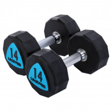 Гантелі цільні професійні з поліуретановим покриттям LiveUp LP8003-14 2шт по 14кг чорний-синій