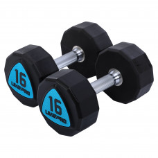Гантелі цільні професійні з поліуретановим покриттям LiveUp LP8003-16 2шт по 16кг чорний-синій