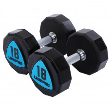 Гантелі цільні професійні з поліуретановим покриттям LiveUp LP8003-18 2шт по 18кг чорний-синій