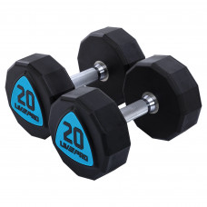 Гантелі цільні професійні з поліуретановим покриттям LiveUp LP8003-20 2шт по 20кг чорний-синій
