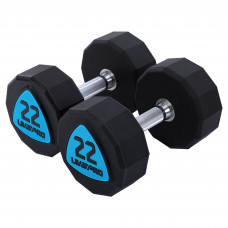 Гантелі цільні професійні з поліуретановим покриттям LiveUp LP8003-22 2шт по 22кг чорний-синій
