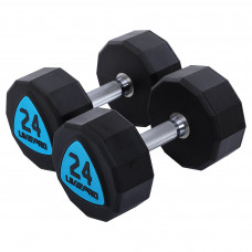 Гантелі цільні професійні з поліуретановим покриттям LiveUp LP8003-24 2шт по 24кг чорний-синій