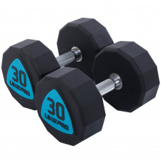 Гантелі цільні професійні з поліуретановим покриттям LiveUp LP8003-30 2шт по 30кг чорний-синій
