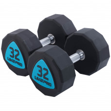 Гантелі цільні професійні з поліуретановим покриттям LiveUp LP8003-32 2шт по 32кг чорний-синій