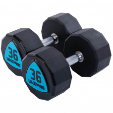 Гантелі цільні професійні з поліуретановим покриттям LiveUp LP8003-36 2шт по 36кг чорний-синій