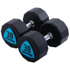 Гантелі цільні професійні з поліуретановим покриттям LiveUp LP8003-38 2шт по 38кг чорний-синій