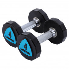 Гантелі цільні професійні з поліуретановим покриттям LiveUp LP8003-4 2шт по 4кг чорний-синій
