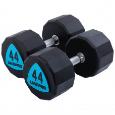 Гантелі цільні професійні з поліуретановим покриттям LiveUp LP8003-44 2шт по 44кг чорний-синій