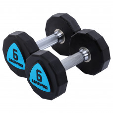 Гантелі цільні професійні з поліуретановим покриттям LiveUp LP8003-6 2шт по 6кг чорний-синій