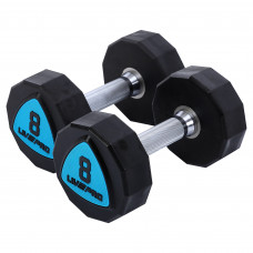Гантелі цільні професійні з поліуретановим покриттям LiveUp LP8003-8 2шт по 8кг чорний-синій