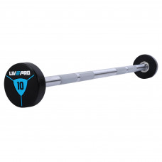 Штанга нерозбірна з фіксованою вагою пряма поліуретанова LiveUp LP8010-10 довжина-89,2см 10кг чорний-синій