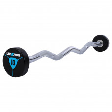 Штанга нерозбірна з фіксованою вагою вигнута поліуретанова LiveUp LP8011-10 довжина-89,2см 10кг чорний-синій