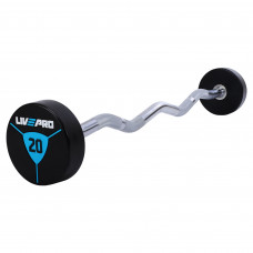 Штанга нерозбірна з фіксованою вагою вигнута поліуретанова LiveUp LP8011-20 довжина-89,2см 20кг чорний-синій