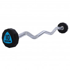 Штанга нерозбірна з фіксованою вагою вигнута поліуретанова дванадцятигранна LiveUp LP8013-10 довжина-89,2см 10кг чорний-синій