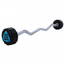 Штанга нерозбірна з фіксованою вагою вигнута поліуретанова дванадцятигранна LiveUp LP8013-20 довжина-89,2см 20кг чорний-синій