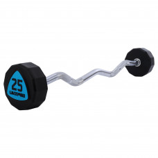 Штанга нерозбірна з фіксованою вагою вигнута поліуретанова дванадцятигранна LiveUp LP8013-25 довжина-89,2см 25кг чорний-синій