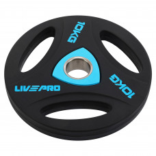 Блини диски поліуретанові з потрійним хватом та металевою втулкою LiveUp LP8020-10 ø51мм 10кг чорний