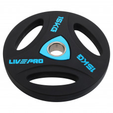 Блини диски поліуретанові з потрійним хватом та металевою втулкою LiveUp LP8020-15 ø51мм 15кг чорний