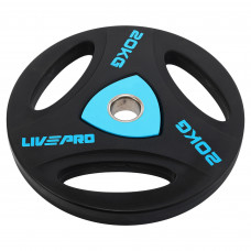 Блини диски поліуретанові з потрійним хватом та металевою втулкою LiveUp LP8020-20 ø51мм 20кг чорний