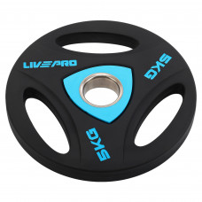 Блини диски поліуретанові з потрійним хватом та металевою втулкою LiveUp LP8020-5 ø51мм 5кг чорний