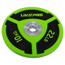 Бамперные диски полиуретановые Bumper Plates внутренний ø50.5мм LiveUp LP8027-10 10кг (сталь, PU, зеленый-черный)