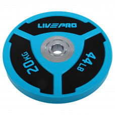 Бамперные диски полиуретановые Bumper Plates внутренний ø50.5мм LiveUp LP8027-20 20кг (сталь, PU, синий-черный)