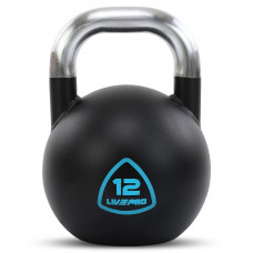 Гиря змагальна цільна сталева пофарбована з хромованою ручкою LiveUp LP8042-12 12кг чорний