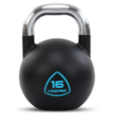 Гиря змагальна цільна сталева пофарбована з хромованою ручкою LiveUp LP8042-16 16кг чорний