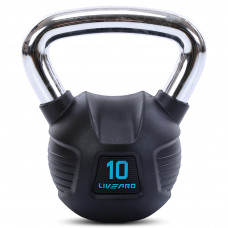 Гиря тренувальна цільна гумова з хромованою ручкою LiveUp LP8043-10 вага 10кг чорний