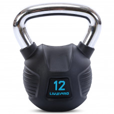 Гиря тренувальна цільна гумова з хромованою ручкою LiveUp LP8043-12 вага 12кг чорний