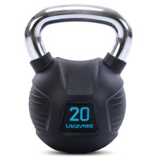 Гиря тренувальна цільна гумова з хромованою ручкою LiveUp LP8043-20 вага 20кг чорний