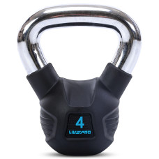 Гиря тренувальна цільна гумова з хромованою ручкою LiveUp LP8043-4 вага 4кг чорний