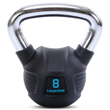 Гиря тренувальна цільна гумова з хромованою ручкою LiveUp LP8043-8 вага 8кг чорний