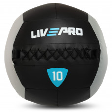 Мяч набивной медицинский для кроссфита WALL BALL LiveUp LP8100-10 10кг (PVC, наполнитель-металлические шарики, d-35см, черный-серый)