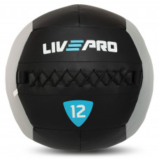 Мяч набивной медицинский для кроссфита WALL BALL  LiveUp LP8100-12 12кг (PVC, наполнитель-металлические шарики, d-35см, черный-серый)