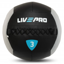 Мяч набивной медицинский для кроссфита WALL BALL LiveUp LP8100-3 3кг (PVC, наполнитель-металлические шарики, d-35см, черный-серый)
