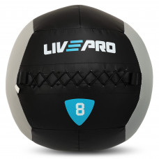 Мяч набивной медицинский для кроссфита  WALL BALL LiveUp LP8100-8 8кг (PVC, наполнитель-металлические шарики, d-35см, черный-серый)
