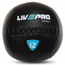 Мяч набивной медицинский для кроссфита WALL BALL LiveUp LP8103-12 12кг (PVC, наполнитель-металлические шарики, d-35см, черный)