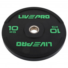 Бамперные диски резиновые Bumper Plates внутренний ø50.5мм LiveUp LP8331-10 10кг (d-45см,черный)