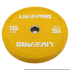 Бамперные диски резиновые Bumper Plates внутренний ø50.5мм LiveUp LP8332-15 15кг (сталь, резина, желтый)