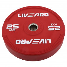 Бамперные диски резиновые Bumper Plates внутренний ø50.5мм LiveUp LP8332-25 25кг (сталь, резина, красный)