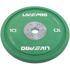 Бамперные диски резиновые Bumper Plates внутренний ø50.5мм LiveUp LP8335-10 10кг (сталь, резина, зеленый)