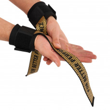 Бинты кистевые с лямкой для жима и тяги (2шт) LiveUp LP8770 (полиэстер, хлопок, вес уп. 175гр, черный-золотой)