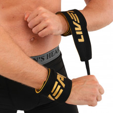 Ремені для тяги кистьові з посиленням хвата для штанги та тренажерів POWER STRAP LiveUp LP8775 2шт чорний-золотий