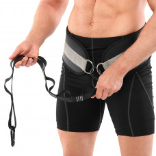 Пояс атлетичний для обтяження композитна шкіра зі стропою та карабіном EZOUS SOFT DIP BELT N-05 спинка-19см чорний-сірий