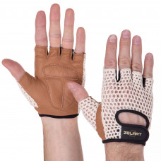Перчатки для фитнеса и тренировок ZELART SB-161966 размер S-L (PL, хлопковая вязка, PVC, бежевый-коричневый)
