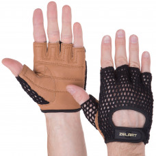 Перчатки для фитнеса и тренировок ZELART SB-161967 размер S-L (PL, хлопковая вязка, PVC, черный-коричневый)