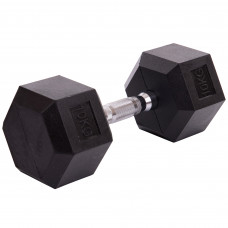 Гантель цельная шестигранная гексагональная обрезиненная 1штука SP-Planeta SC-80075-10 (1x10кг) (сталь хромированная, резина, вес 10кг)