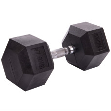 Гантель цільна шестигранна гексагональна обгумована SP-Planeta SC-80075-17_5 1шт 17,5кг чорний