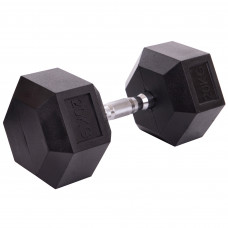 Гантель цельная шестигранная гексагональная обрезиненная 1штука SP-Planeta SC-80075-20 (1x20кг) (сталь хромированная, резина, вес 20кг)